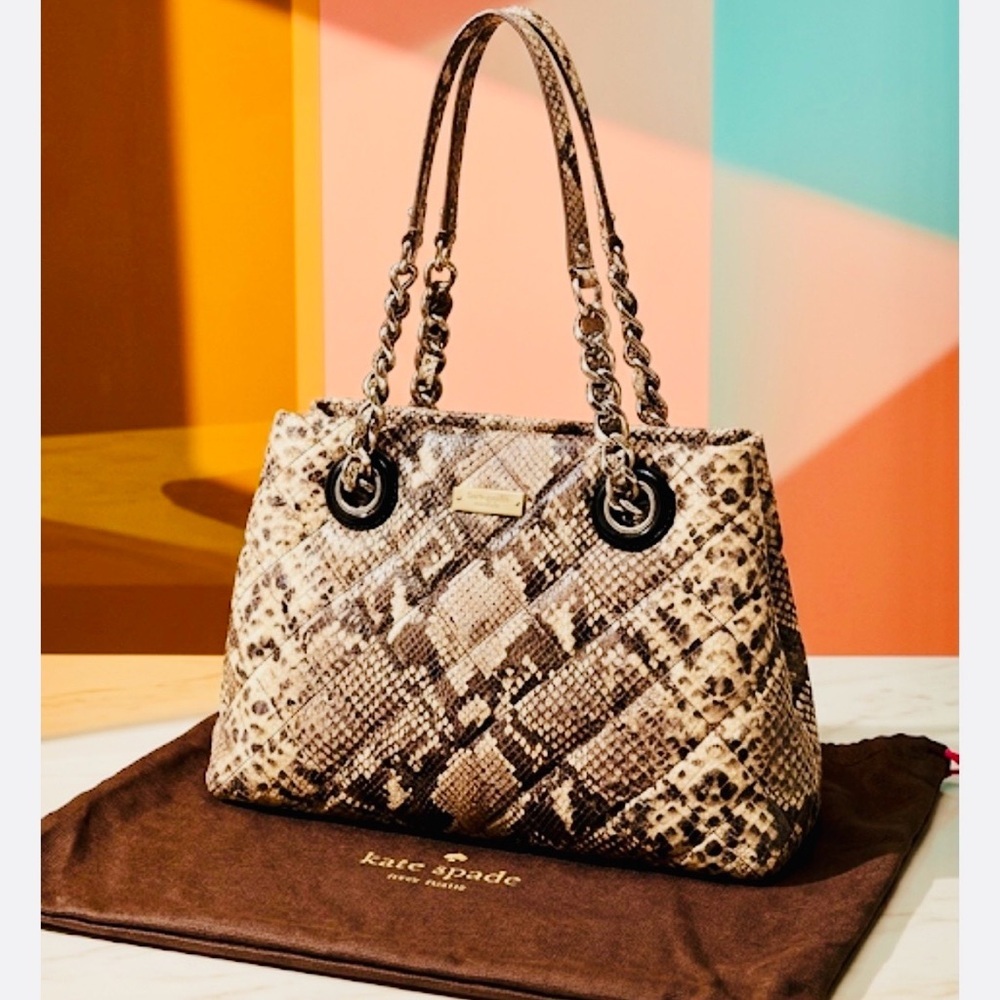 Kate Spade Quilted Maryanne Snakeskin embossed Handbag with dust bag EUC $378 - Picture 15 of 15